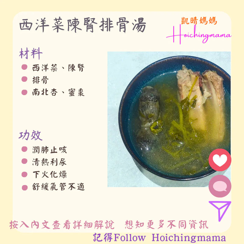 324）💞是日湯水 version 49：西洋菜陳腎排骨湯 💞