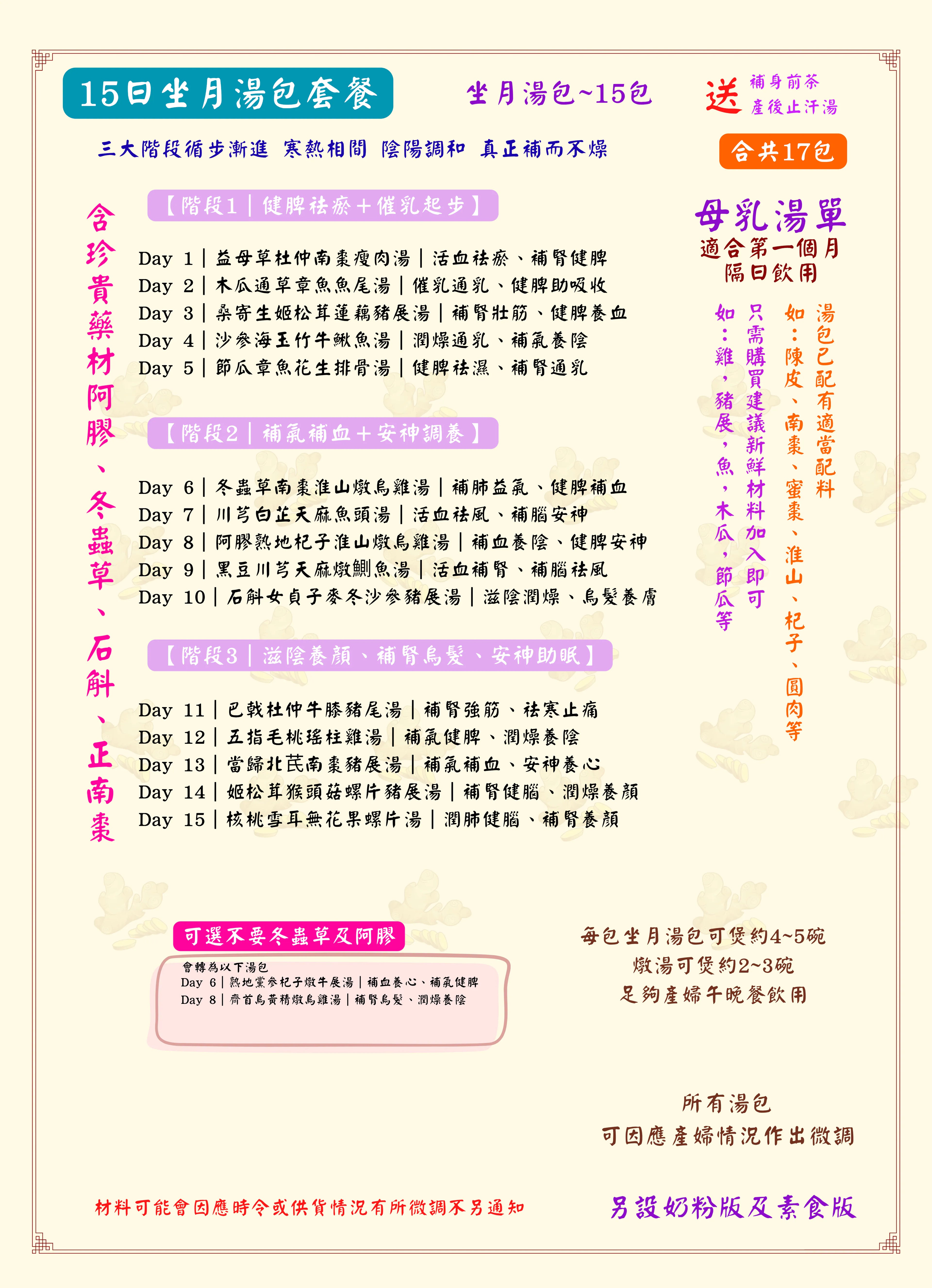 【15日坐月湯包套餐】｜輕量調理 × 陪月推薦